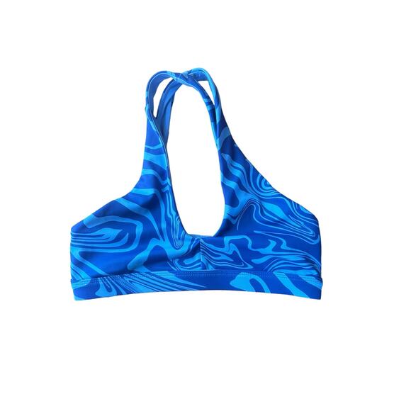 NEW Beach Riot x Free People Halter Wrap Neck Blue Swirl Aly Active Top Size XS - Picture 7 of 11